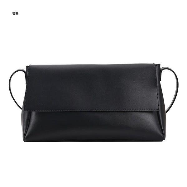 Women's Minimalist Black Leather Crossbody Bag | Sleek Flap Shoulder Bag | Everyday Clutch Purse for Work, Travel & Occasions