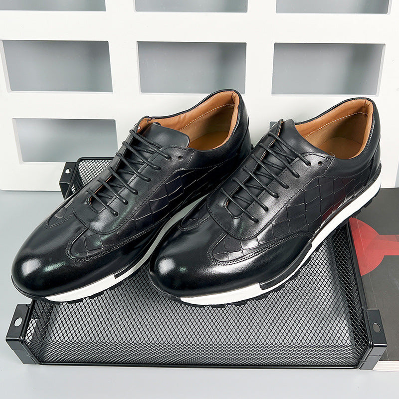 Woven Leather Sneakers for Men | Luxury Lace Up Casual Dress Shoes with White Sole