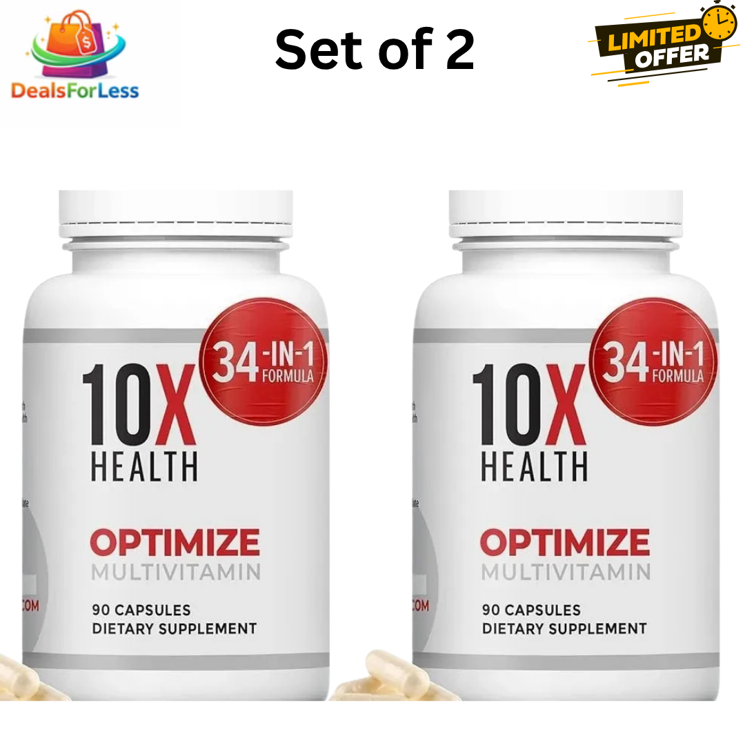 مجموعة 10X Health Optimize Multivitamin من قطعتين | 2 × 90 كبسولة مكمل غذائي يومي للرجال والنساء
