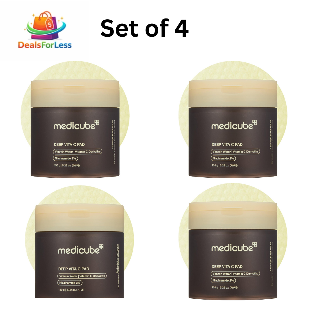 Medicube Deep Vita C Pad Set of 4 | Vitamin C + Niacinamide 2% Exfoliating Toner Pads | 70 Pads x4 | Korean Skincare