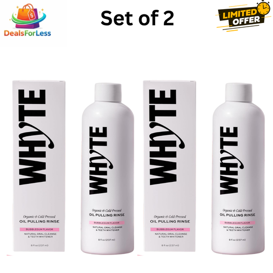 WHYTE Organic Oil Pulling Rinse Set of 2 | Cold-Pressed Coconut Oil Bubblegum Flavor Natural Teeth Whitener 2x8fl oz