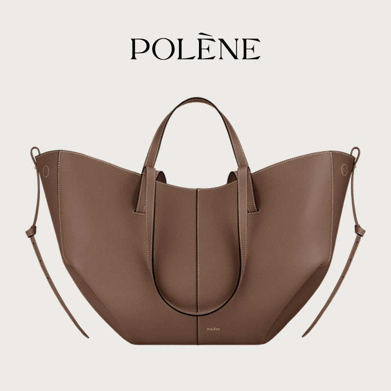 Polene Numero Un Maxi Bag in Marrone Cammello - Autentica Borsa Tote Francese in Pelle | Borsa a Spalla Curva Firmata con Lacci Regolabili