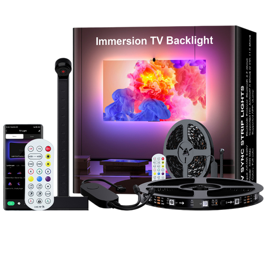 TV Backlight Sync Strip Lights with Camera | Immersive Ambient LED Kit for 40?85 Inch TVs | RGB Full Color, Bluetooth App & Remote Control