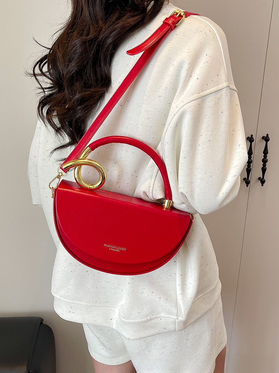 Black Half Moon Crossbody Bag with Gold Ring Handle | Mini Bag