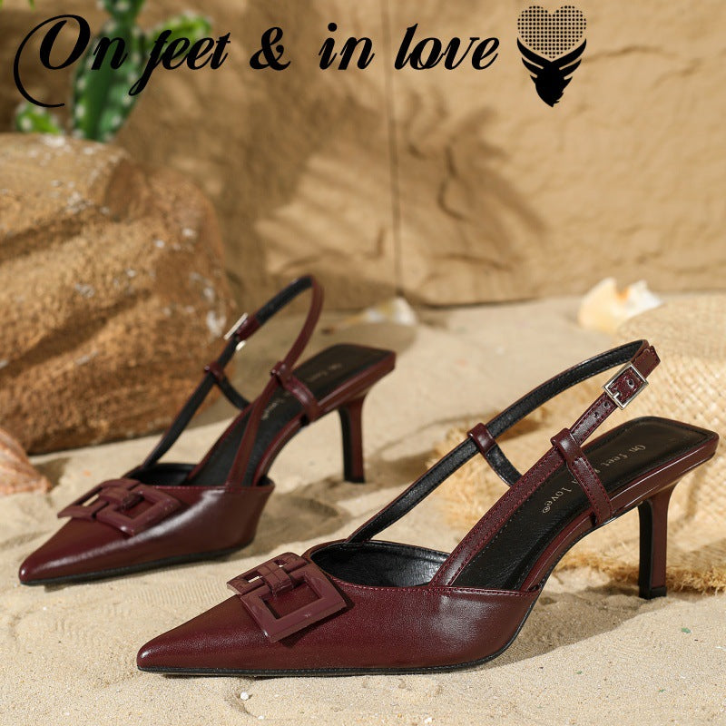 SEO-Titel: 
Schwarze Slingback-Pumps mit spitzer Zehenpartie und goldener Schnalle | Stiletto-Pumps mit rotem Futter für Damen | Elegante Schuhe für Büro, Hochzeit und Party 