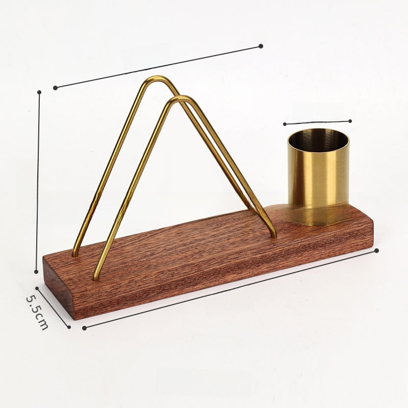 Gold & Walnut Wood Desk Organizer Set | Business Card Holder & Pen Cup | Luxury Office Accessories | Modern Minimalist Desktop Organizer
