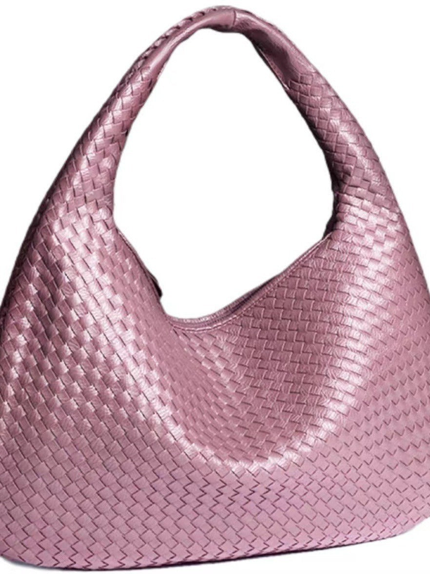 Black Woven Leather Hobo Bag Intrecciato Style Large Shoulder Tote Zip Closure | Women Luxury Designer Inspired Handwoven Handbag Everyday Casual Purse