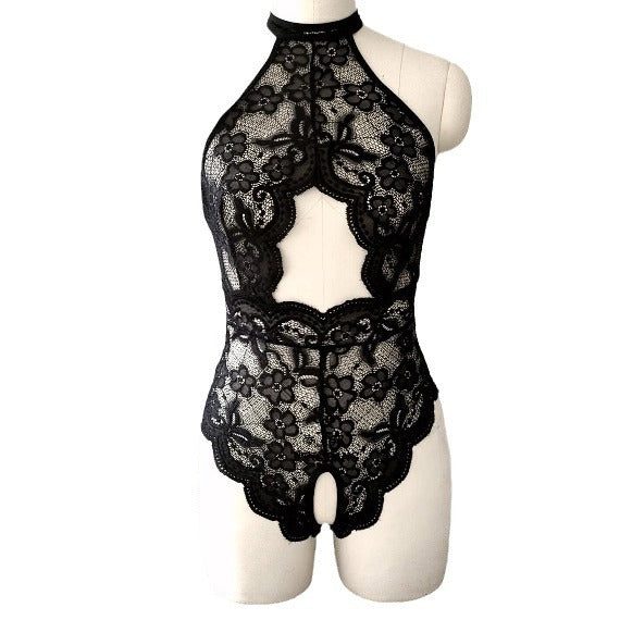 Burgundy Floral Lace Halter Neck Cutout Teddy | Wine Red Scallop Edge Bodysuit | Sexy One Piece Lingerie