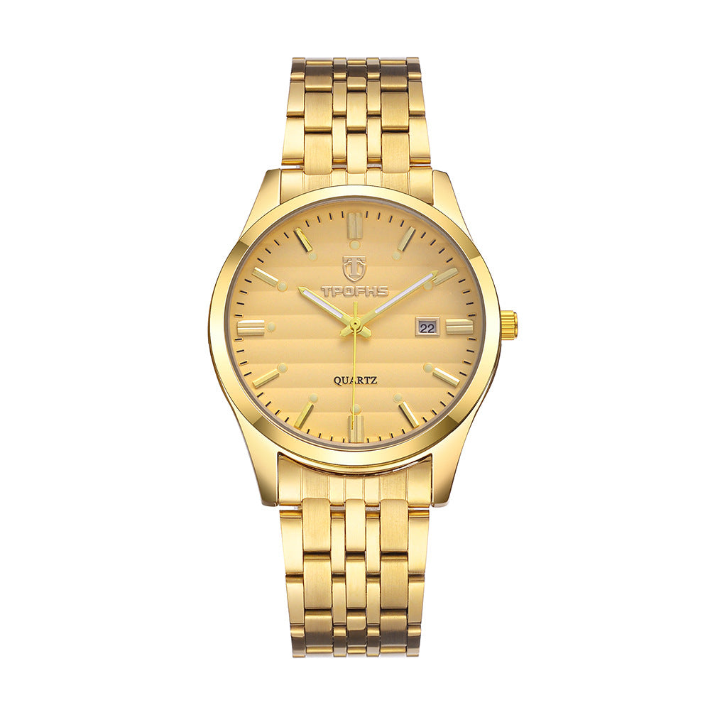 TROFHS Men's Quartz Watch | White Striped Dial | Brushed Stainless Steel Bracelet | Classic Silver Dress Watch with Date Window