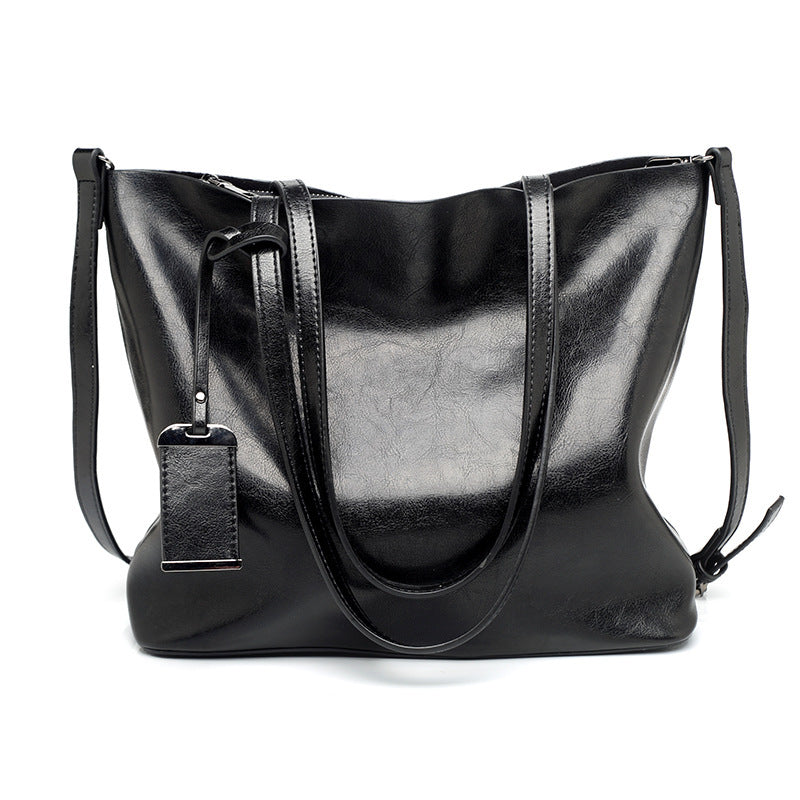 Cognac Brown Leather Tote Bag with Crossbody Strap | Vintage Style Shoulder Bag