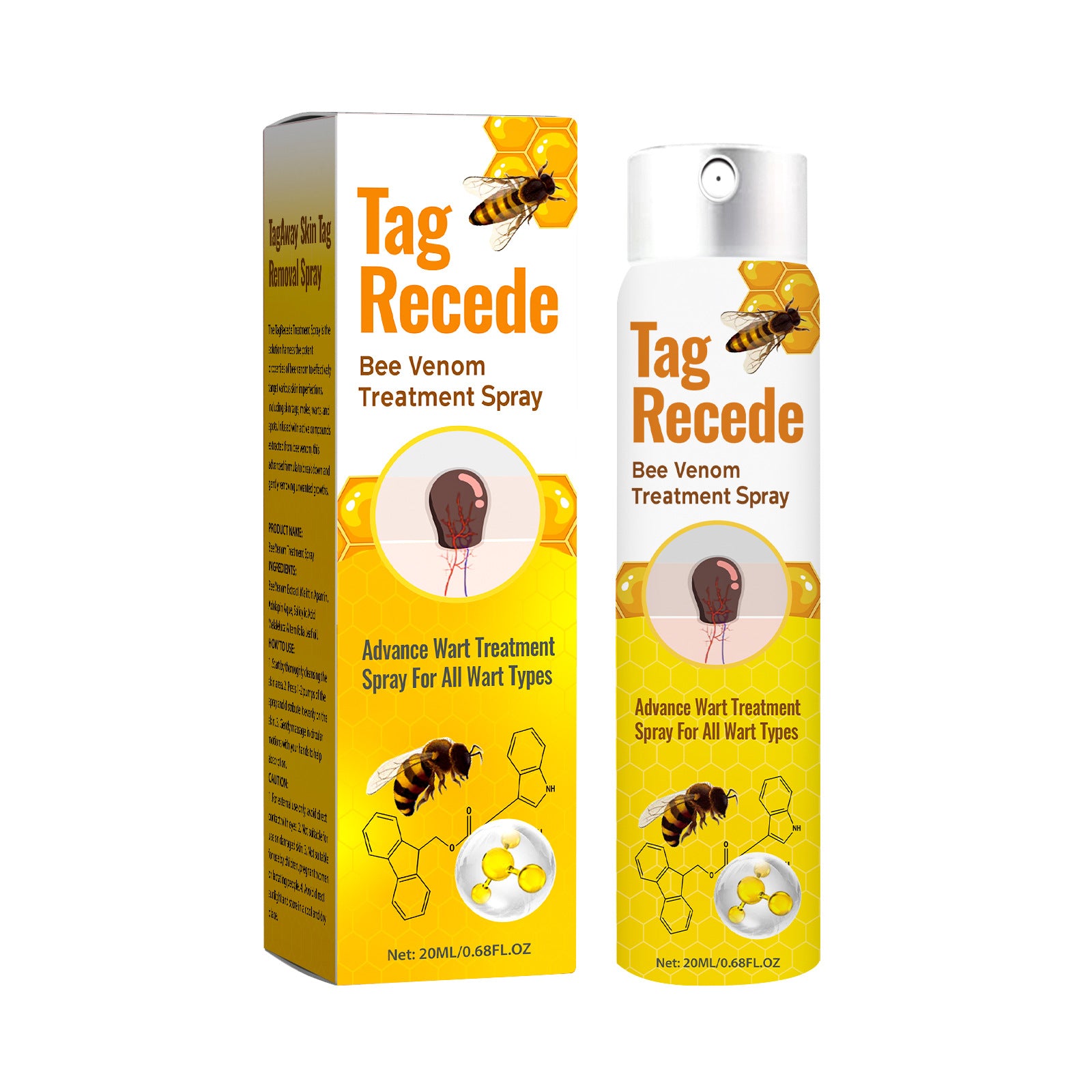 Tag Recede Bee Venom Skin Tag Removal Spray | Advanced Wart Treatment for All Wart Types | 20ml Fast Acting Formula