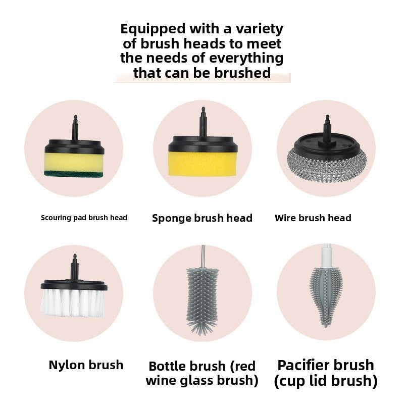 Electric Cleaning Brush with 6 Replaceable Heads | Cordless Rechargeable Scrubber for Kitchen, Bathroom & Tiles | Handheld Power Cleaning Tool