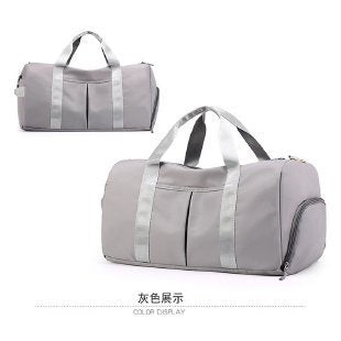Beige Canvas Gym Duffel Bag - Sports Travel Bag with Shoe Compartment | Yoga Workout Weekender Tote for Women