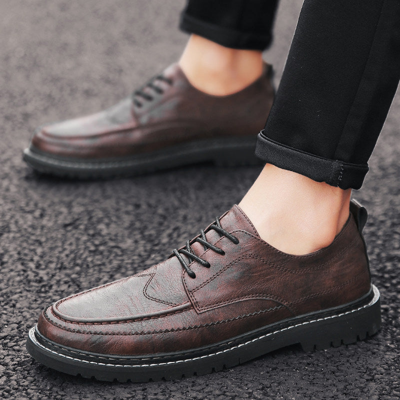 Men's Black Leather Moc Toe Lace Up Casual Dress Shoes