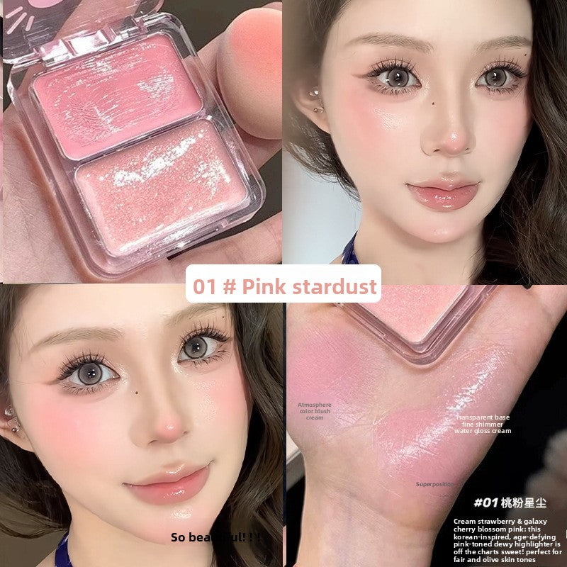 LIJIEYOU Dual Shade Moist and Shiny Blush Palette | 2 Color Pink Peach Cheek Blush Compact | Cute Heart Design Long Lasting Natural Flush Cheek Color | Buildable Pigmented Face Blush for Women Girls
