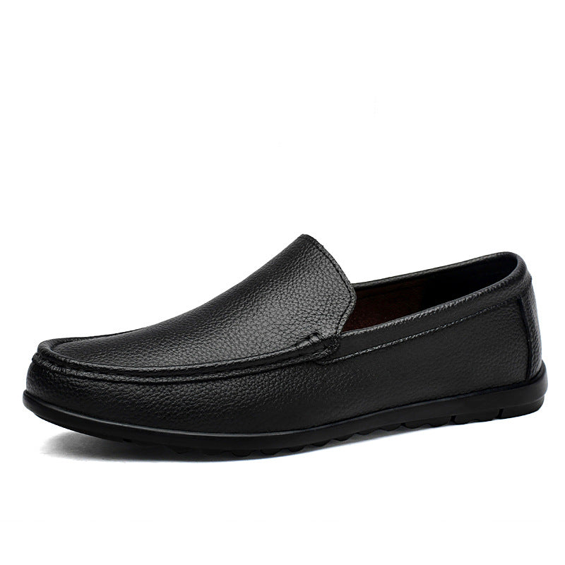 Men's Black Genuine Leather Slip On Loafers - Casual Moccasin Driving Shoes with Pebbled Leather Upper & Flexible Rubber Sole - Comfortable Everyday Smart Casual Footwear for Men