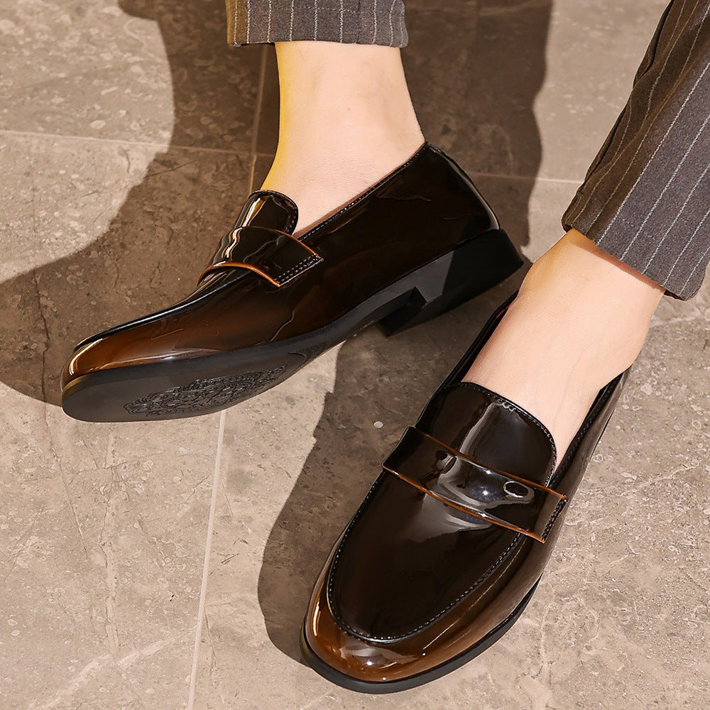 Men's Black Patent Leather & Velvet Loafers | Red Lining Silver Bar Strap Luxury Formal Dress Shoes