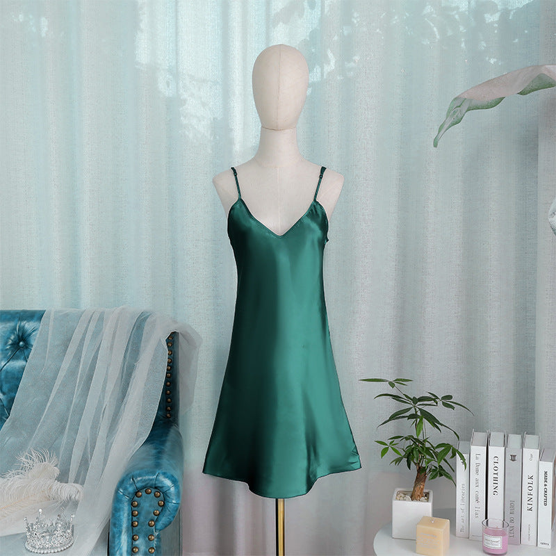 Sizx Satin Slip Dress ? Elegant V-Neck Silk-Feel Nightgown | Luxury Sleepwear for Women | Champagne Cream Cami Night Dress