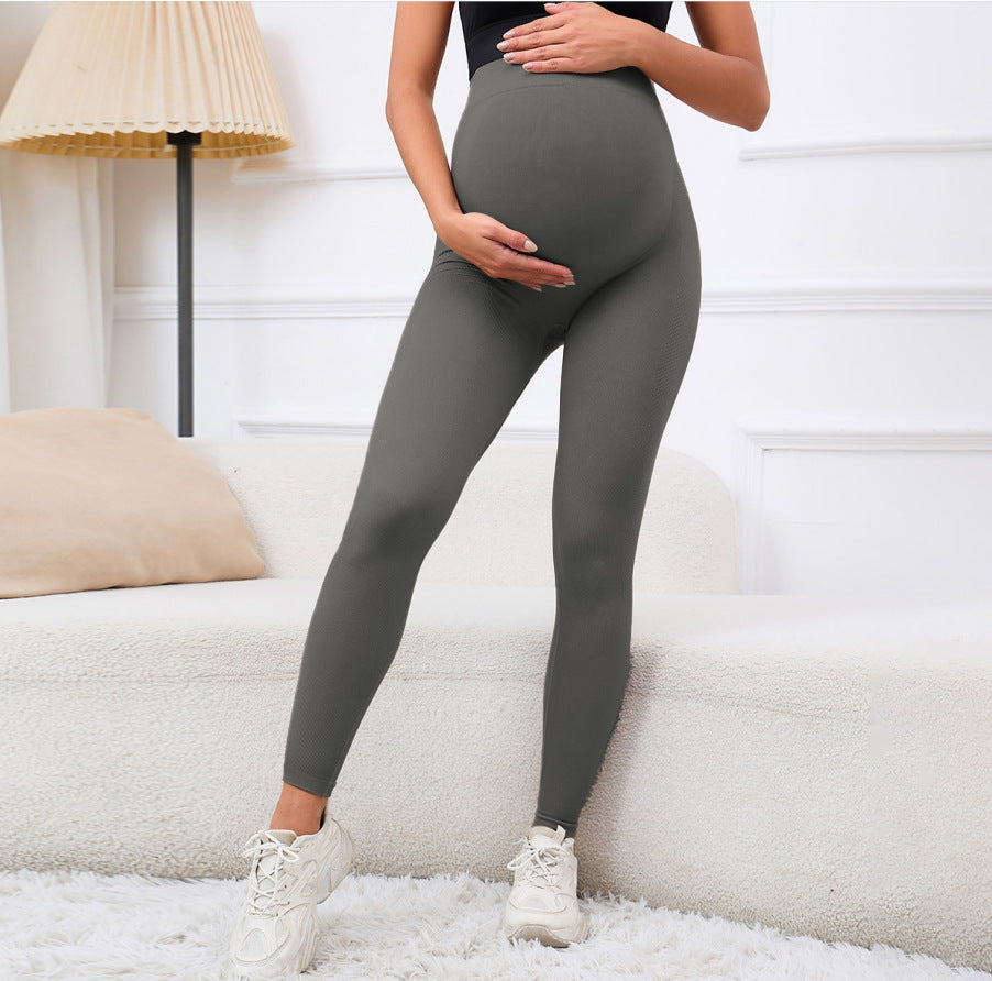 High Waist Maternity Leggings | High Elastic Over Bump Belly Support Pregnancy Pants | Slim Fit Full Length Seamless Maternity Tights | Black All Trimesters