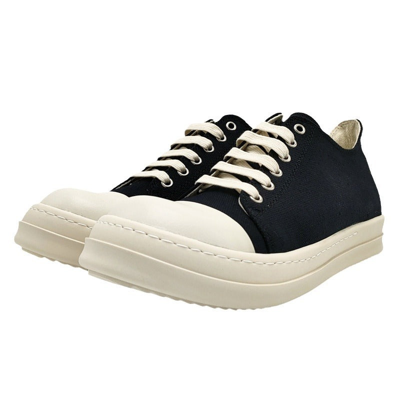 Black Canvas Low Top Sneakers | Chunky White Sole Lace-Up Unisex Platform Shoes | Avant-Garde Street Style Trainers