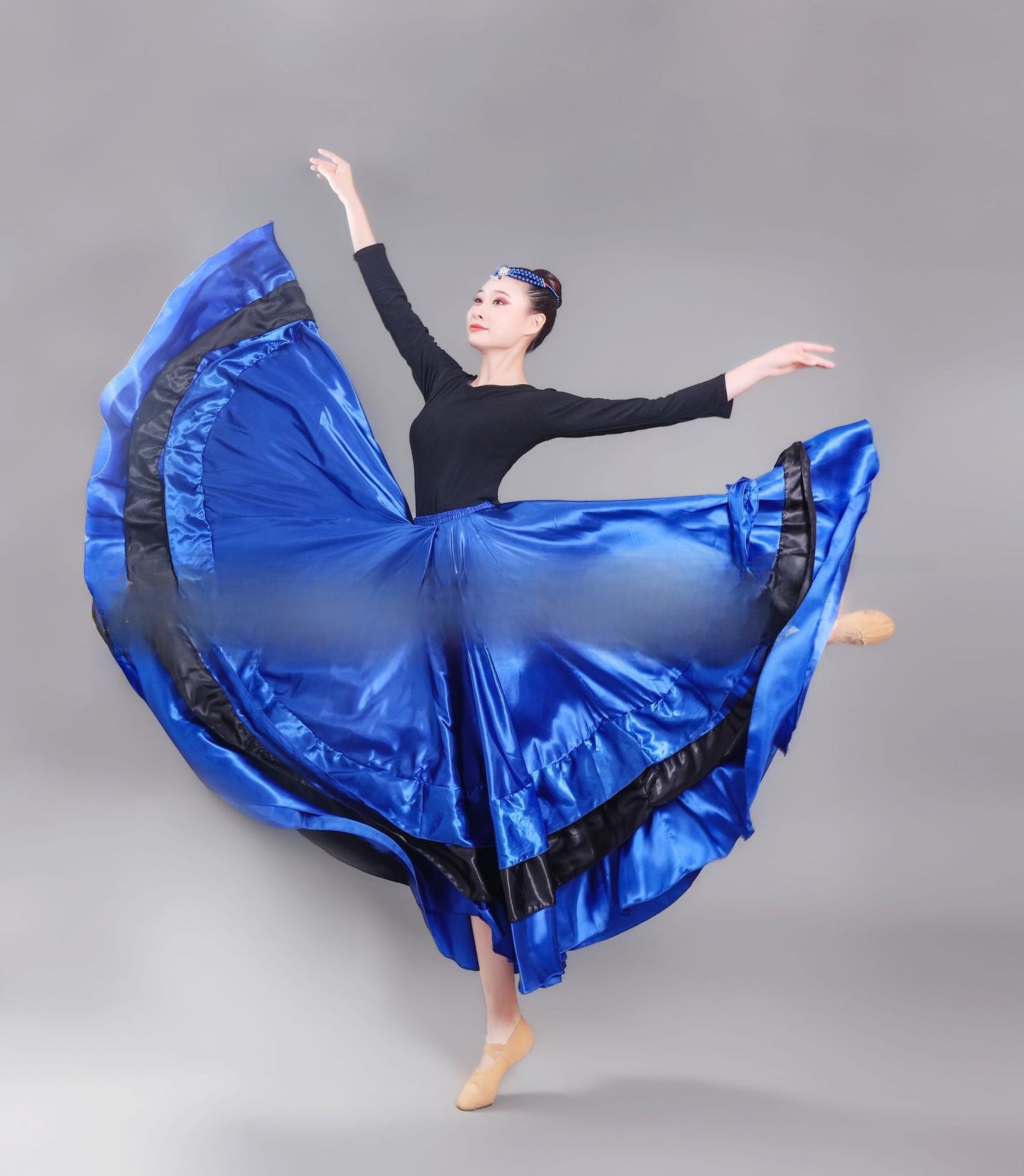 Flamenco Dance Skirt | Spanish Ballroom Swing Skirt | Red & Black Satin Ruffle Maxi Skirt | Performance Costume for Women