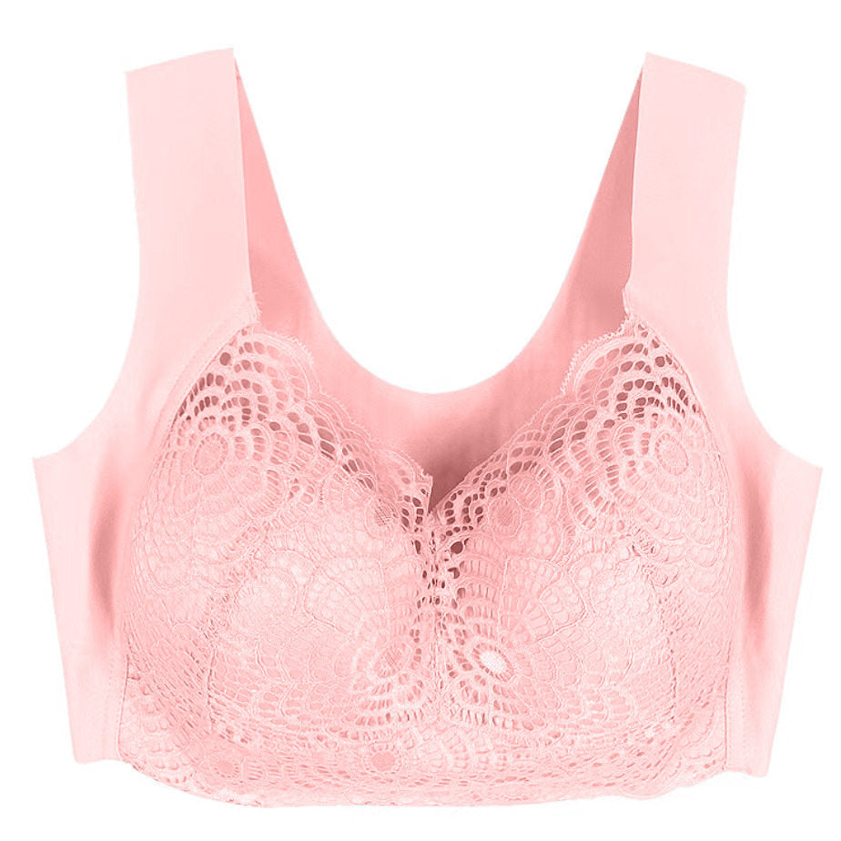 Women's Floral Lace Wireless Bra with Wide Straps and V Neckline, Seamless Comfort Bra in 7 Colors