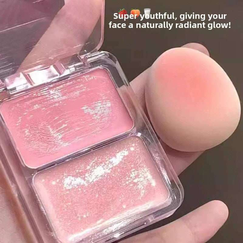 LIJIEYOU Dual Shade Moist and Shiny Blush Palette | 2 Color Pink Peach Cheek Blush Compact | Cute Heart Design Long Lasting Natural Flush Cheek Color | Buildable Pigmented Face Blush for Women Girls