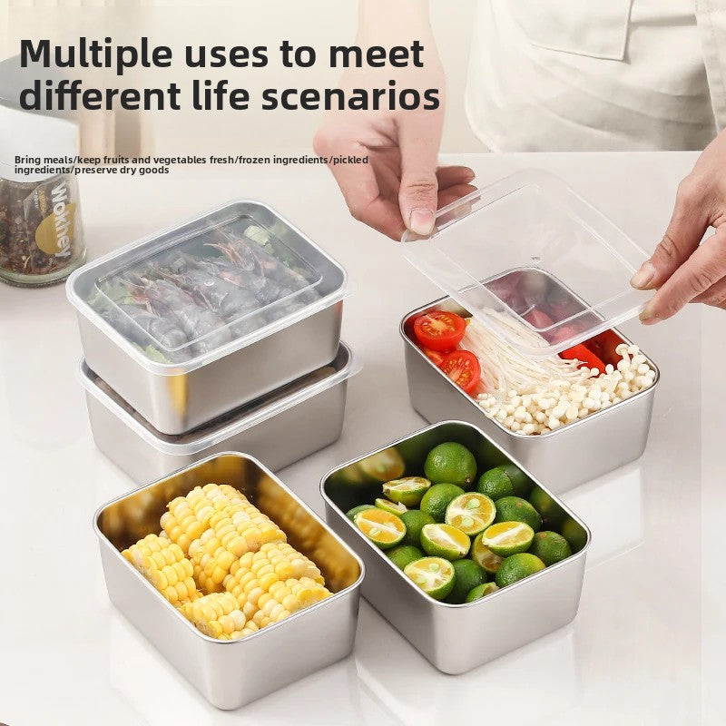 Contenitori per Alimenti in Acciaio Inossidabile da 6 Pezzi con Coperchio Trasparente | Scatole Ermetiche per Preparazione Pasti | Adatti a Frigo e Congelatore | Organizzatore per Cucina