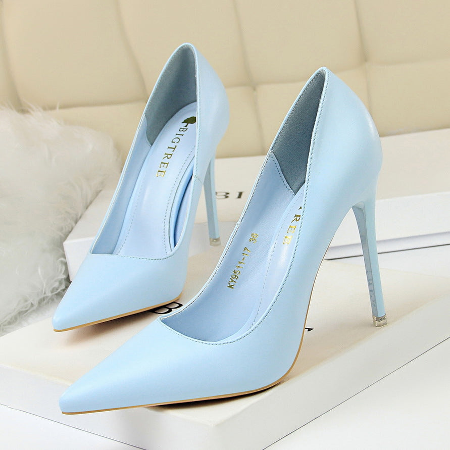 Black Matte Leather Pointed Toe Stiletto Pumps | Women's Classic High Heel Court Shoes