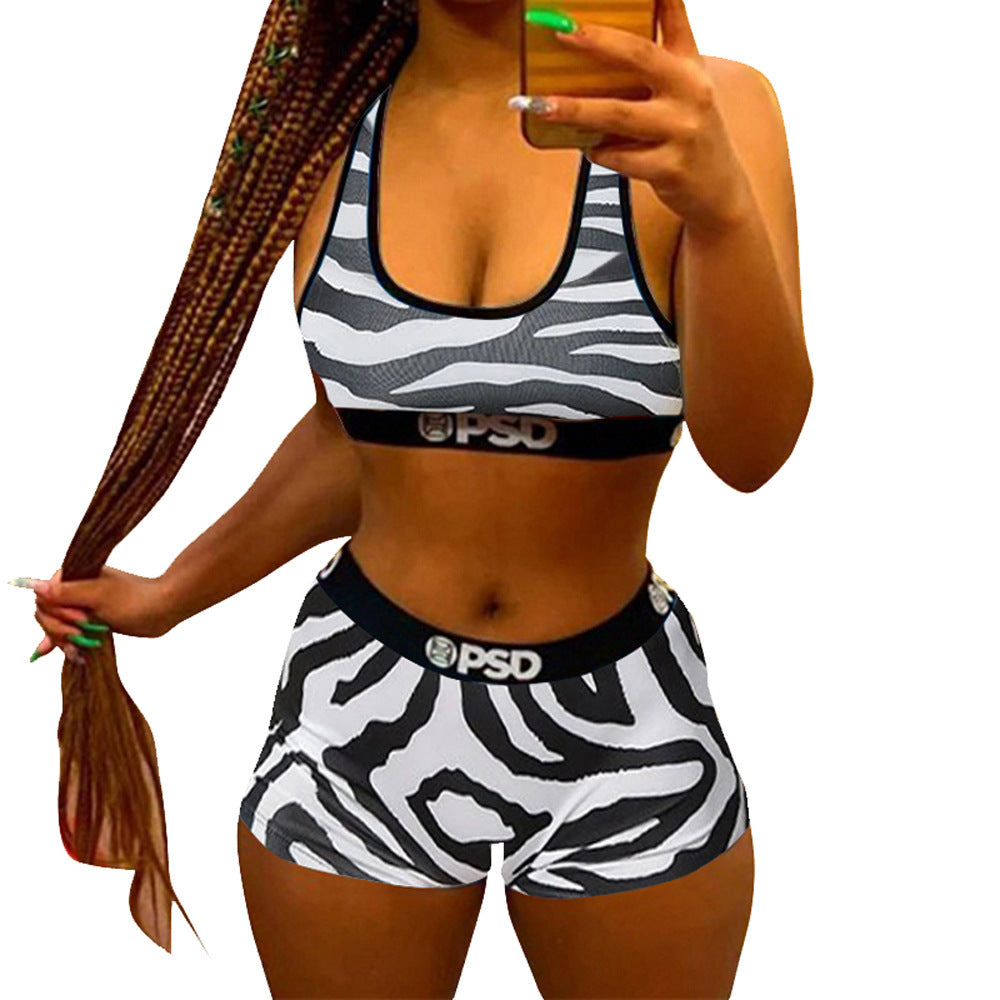Top Corto con Stampa Grafica e Completo di Biker Shorts | Completo Due Pezzi Sportivo Streetwear per il Tempo Libero | Donna con Stampa Leopardo Arcobaleno Zebra Mucca in Stili Multipli