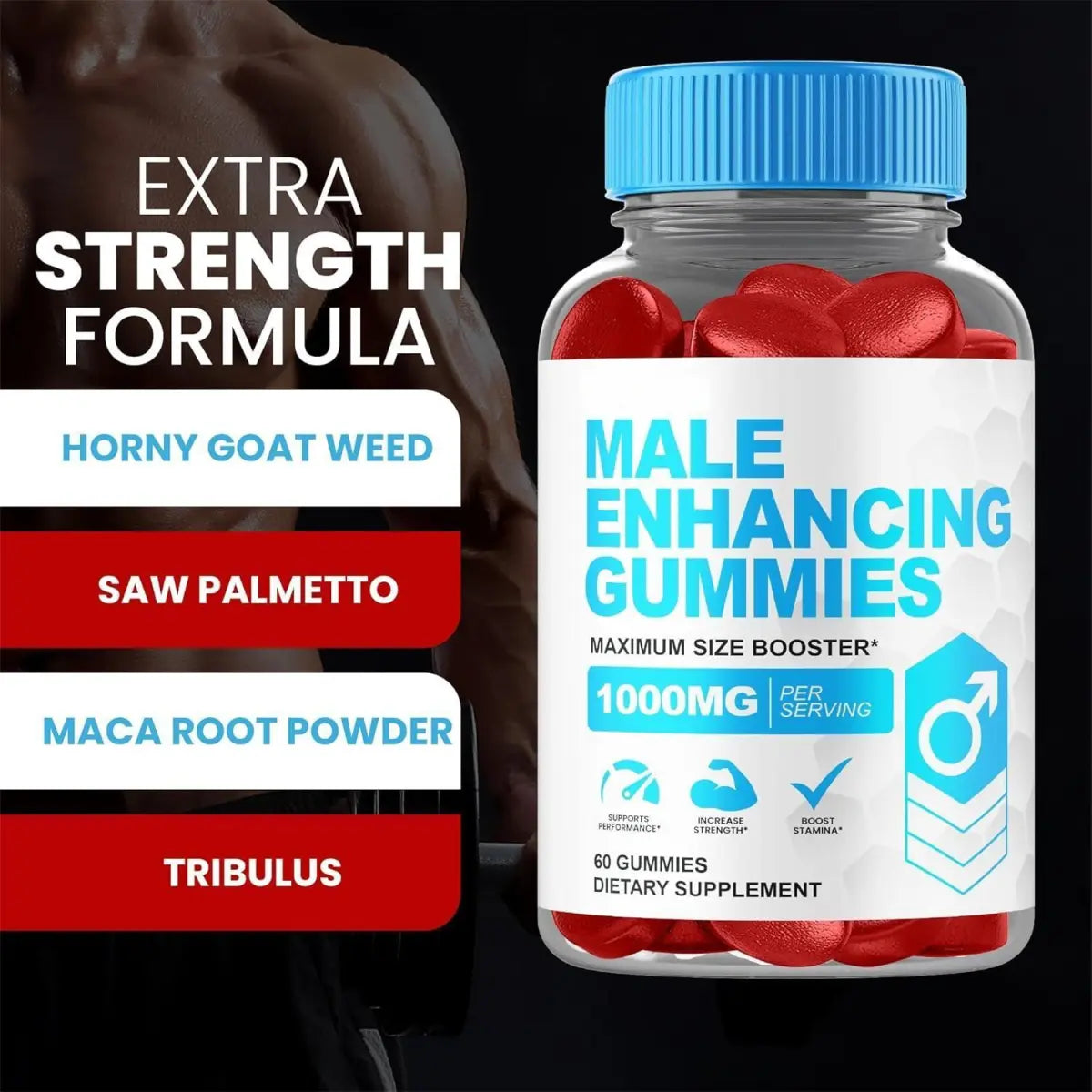 حلوى فيتامينات Nutravia للرجال 1000 ملغ | عبوتان × 60 قطعة | مقوي حجم الجسم الأقصى | مكمل غذائي