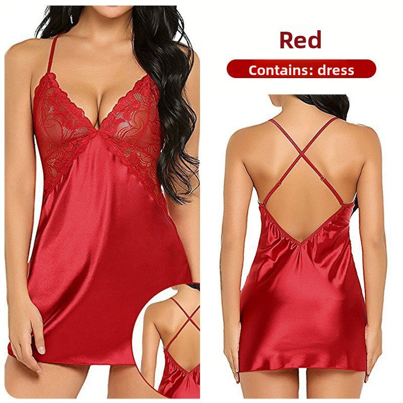 Women's Satin Lace Babydoll Chemise Nightgown | Sexy V-Neck Slip Dress Lingerie | Available in 5 Colors