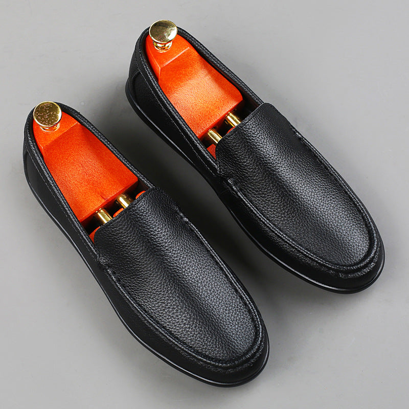 Men's Black Genuine Leather Slip On Loafers - Casual Moccasin Driving Shoes with Pebbled Leather Upper & Flexible Rubber Sole - Comfortable Everyday Smart Casual Footwear for Men