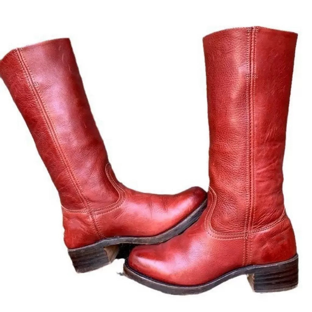 Women's Black Leather Knee High Riding Boots - Tall Pull On Western Boot with Block Heel & Square Toe - Classic Equestrian Style Boots for Fall Winter - Premium Smooth Leather