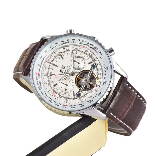 Men's Automatic Tourbillon Watch | Blue Dial Chronograph Stainless Steel Aviation Pilot Watch