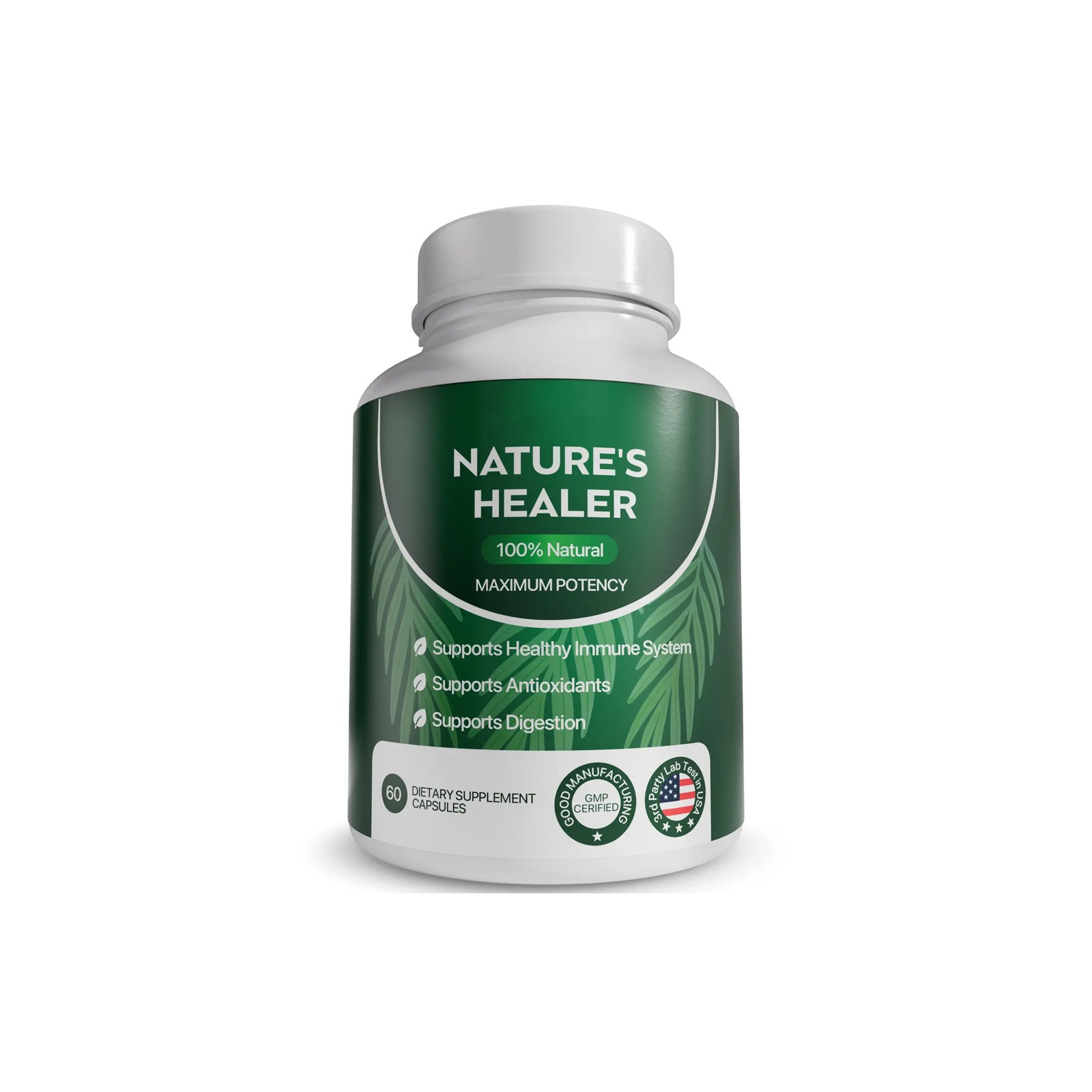 Nature's Healer 100% Natural Maximum Potency Supplement- Immune Support, Antioxidants & Digestion | GMP Certified 60 Capsules