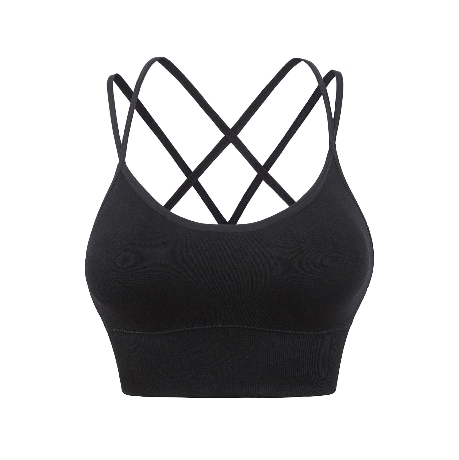 Women's White Strappy Criss Cross Back Sports Bra with Spaghetti Straps, Padded Yoga Bra for Gym and Workout
