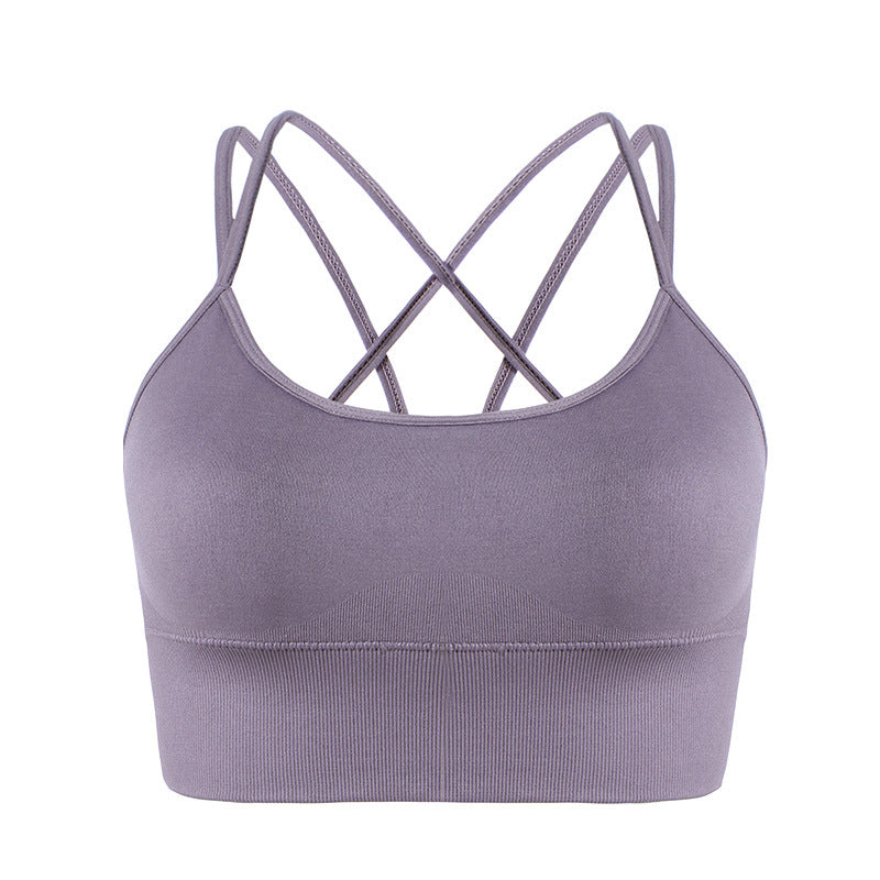 Women's White Strappy Criss Cross Back Sports Bra with Spaghetti Straps, Padded Yoga Bra for Gym and Workout
