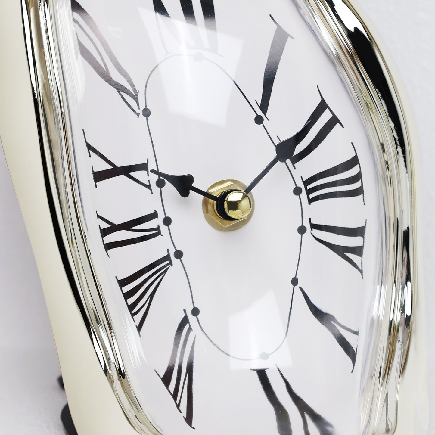 Surrealist Melting Clock Dali Inspired Decorative Table Clock - Silver & Gold Distorted Art Desk Clock Home Decor