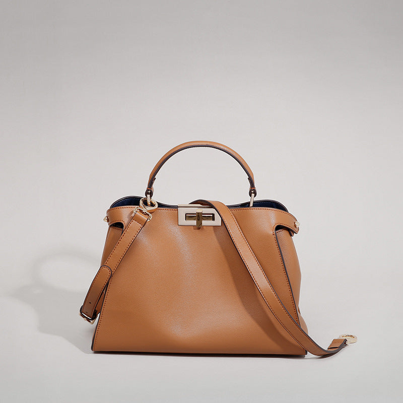 Burgundy Wine Leather Handbag with Gold Turn-Lock | Structured Trapezoid Bag Inspired by Fendi