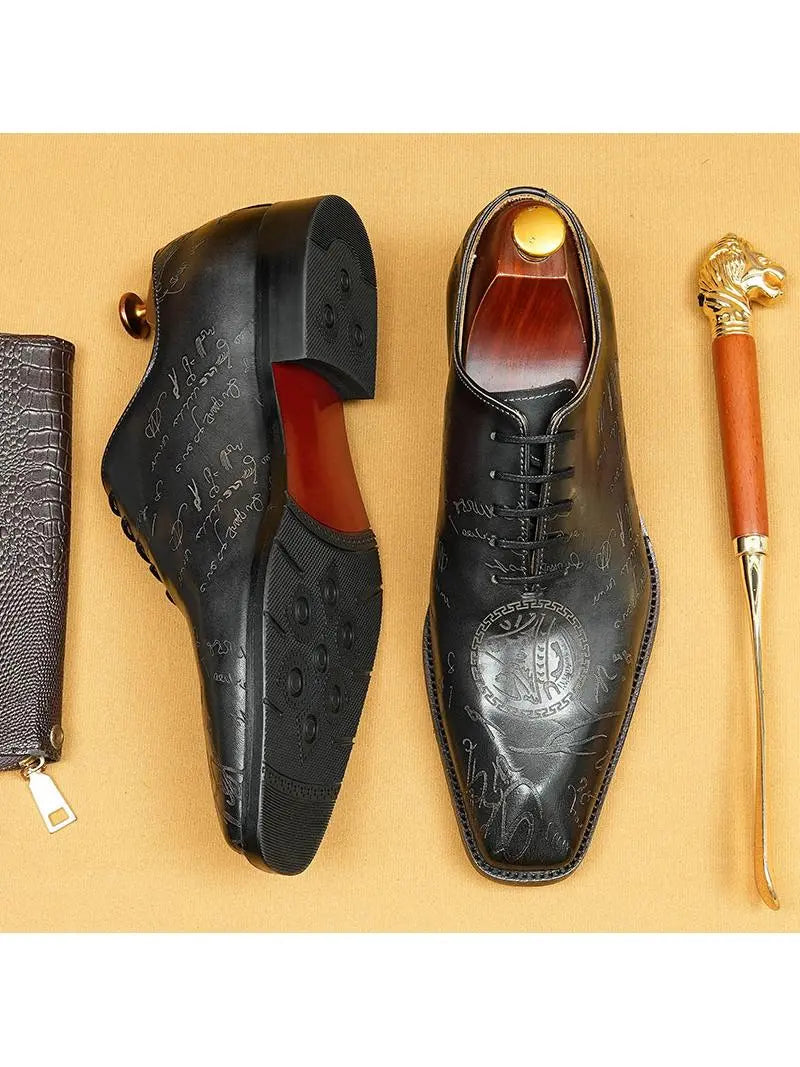 Men's Cognac Embossed Leather Oxford Dress Shoes | Handcrafted Lace-Up Formal Shoes