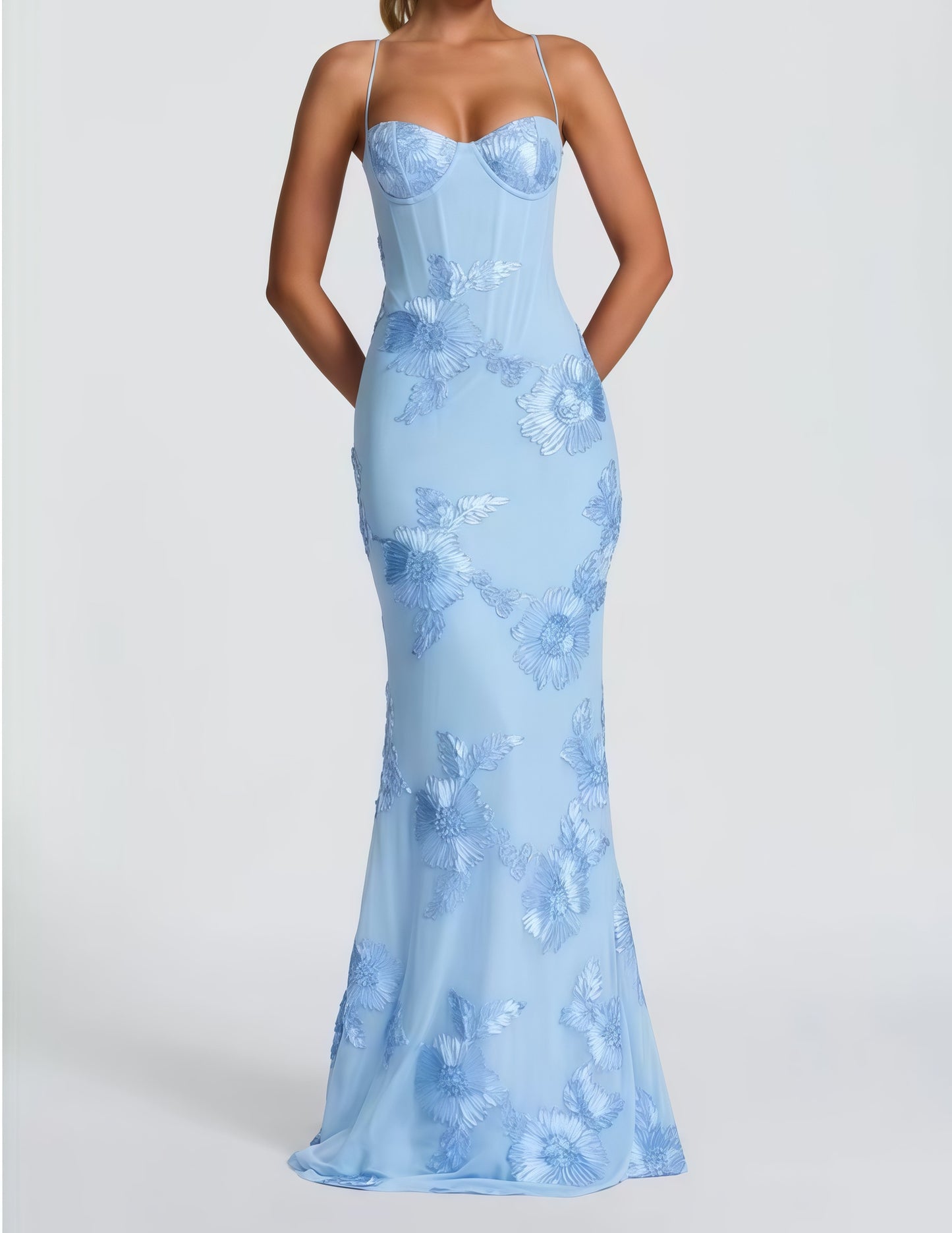 Women's Mauve Purple Floral Sequin Mermaid Gown - Spaghetti Strap Sweetheart Corset Bodycon Maxi Dress - Luxury Embellished Evening Gown for Gala, Prom, Wedding & Red Carpet