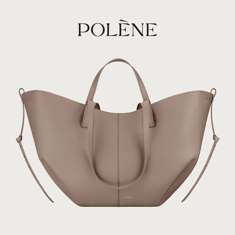 Polene Numero Un Maxi Bag in Marrone Cammello - Autentica Borsa Tote Francese in Pelle | Borsa a Spalla Curva Firmata con Lacci Regolabili