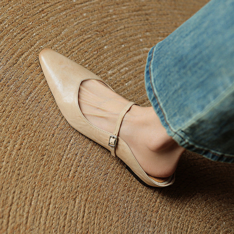 Handmade Leather Pointed Toe Mule Sandals for Women | Buckle Strap Flat Mules | Available in Black Beige Burgundy | Elegant Artisan Leather Flat Shoes | Luxury Handcrafted Mules