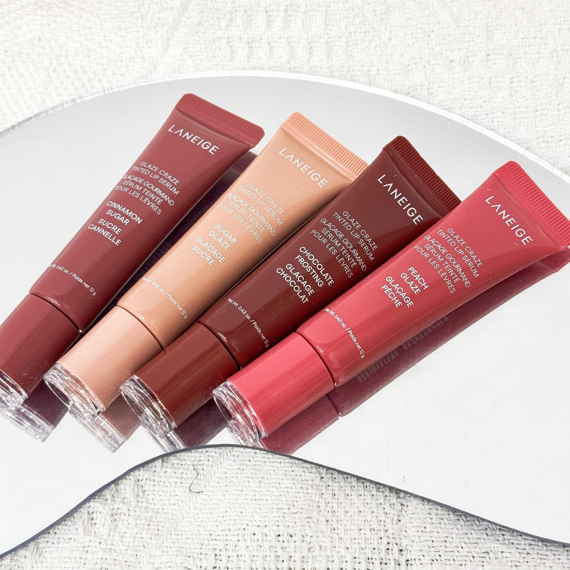 Laneige Glaze Craze Tinted Lip Serum | Hydrating Glossy Lip Serum Cinnamon Sugar Chocolate Peach 12g