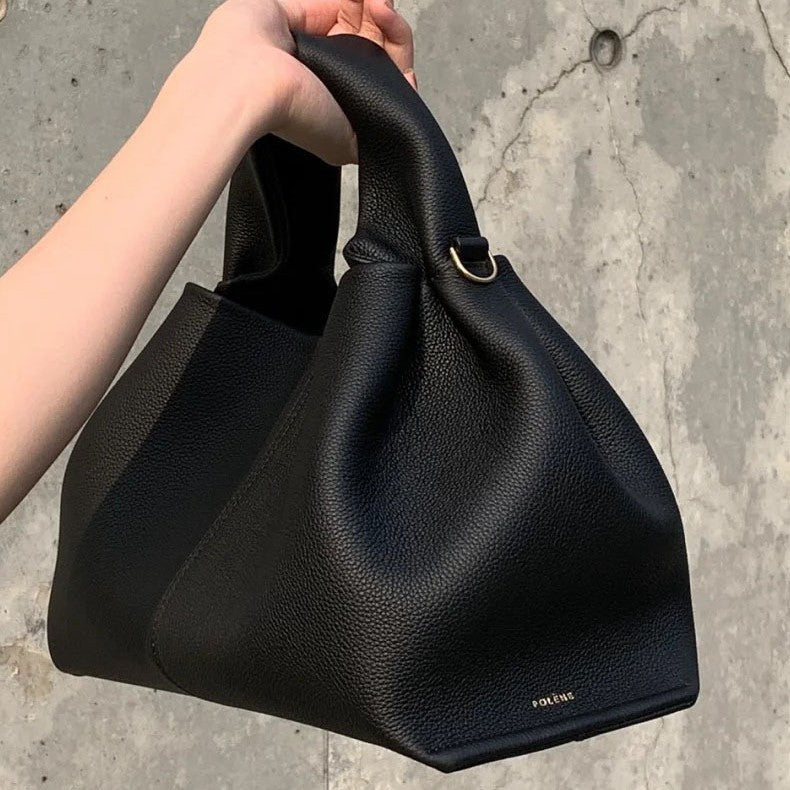 Polene Numero Un Bag in Black Pebbled Leather - Iconic French Handbag | Luxury Shoulder Bag with Top Handle