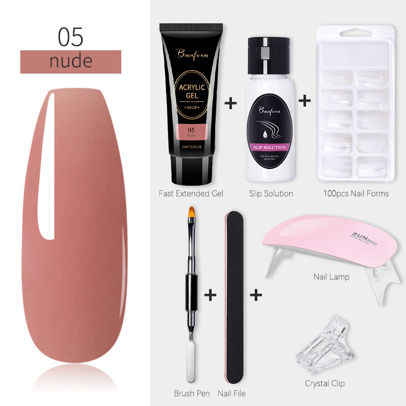 Baafven 11PCS Acrylic Gel Nail Extension Kit | Poly Gel Set with UV LED Nail Lamp, Top & Base Coat, Nail Forms & Tools