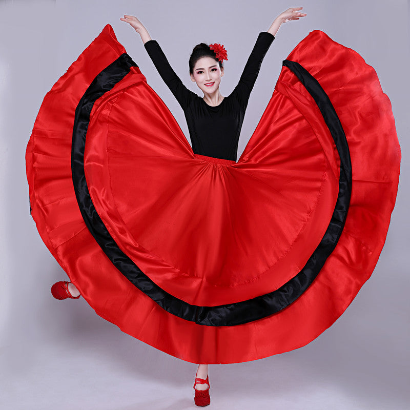 Flamenco Dance Skirt | Spanish Ballroom Swing Skirt | Red & Black Satin Ruffle Maxi Skirt | Performance Costume for Women