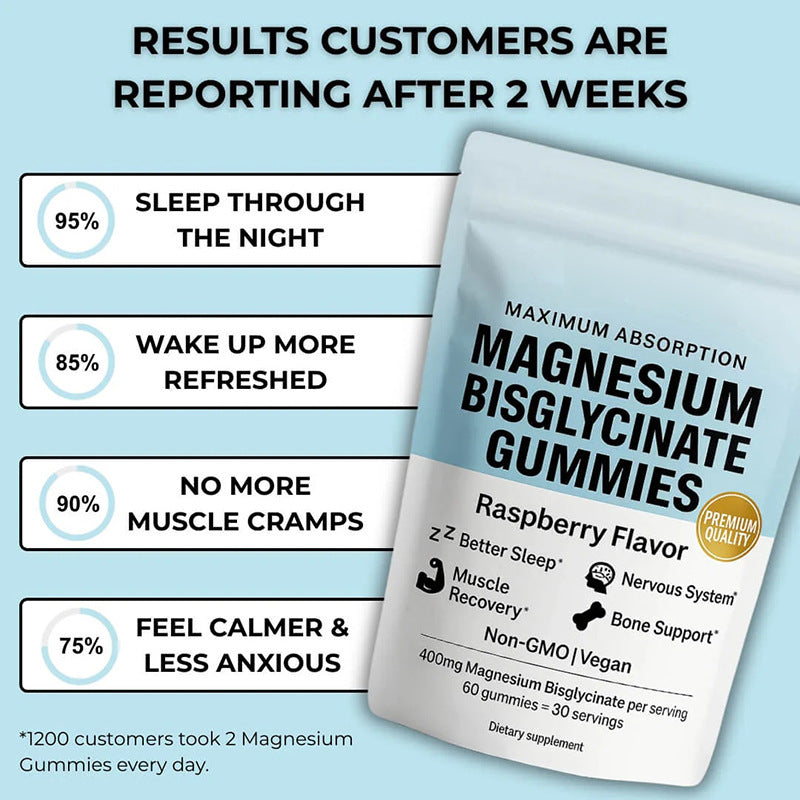 Magnesium Bisglycinate Gummies 400mg Maximum Absorption Raspberry Flavor 60 Count Vegan Non GMO | Better Sleep Muscle Recovery Bone Support Nervous System Supplement