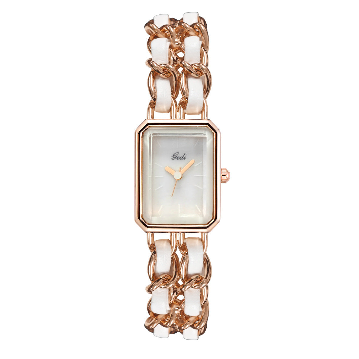 Gedi Women's Gold White Chain Watch | Mother of Pearl Dial Octagonal Case Ceramic Link Luxury Quartz Watch